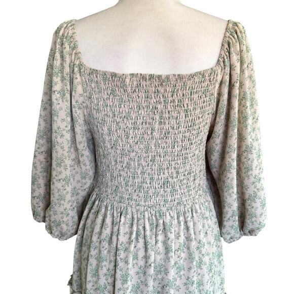 Piper And Scoot Dress Ruching Tiered Milkmaid Sweetheart Green Floral XL Boho - Picture 5 of 12